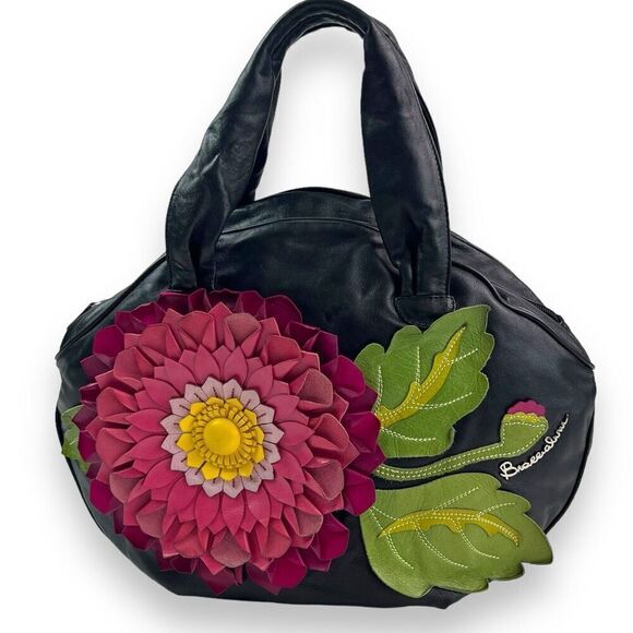 Braccialini 3D Floral Leather Handbag Italy Vintage Whimsical Art to Wear Rare